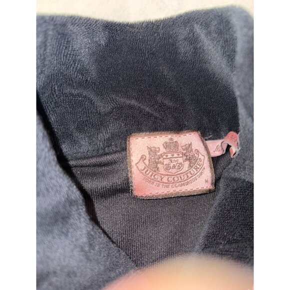 Juicy Couture Jacket Womens Medium Black Velour Zip Preppy Y2K Style - Picture 6 of 6